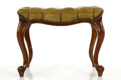 Pouf poggiapiedi antico in pelle verde rococò francese