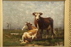 John Carleton Wiggins Antique Barbizon Landscape Painting of Cows, circa 1888