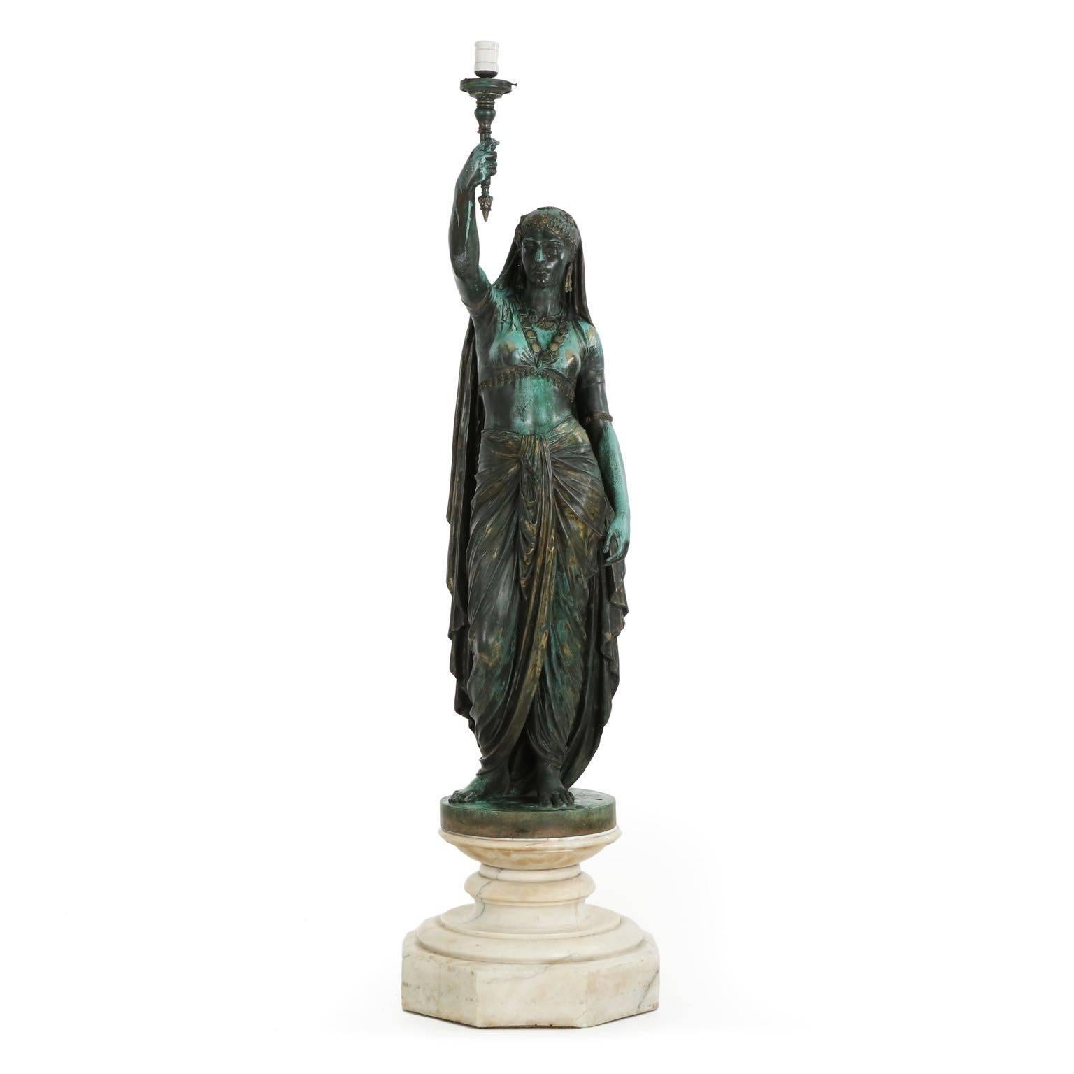 Fine Emile Guillemin Bronze Sculpture Torchiere Lamp "Indienne, " Barbedienne