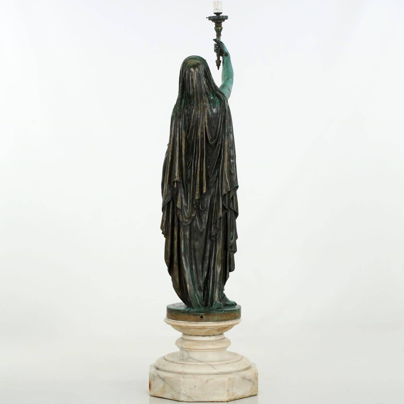 Romantic Fine Emile Guillemin Bronze Sculpture Torchiere Lamp 