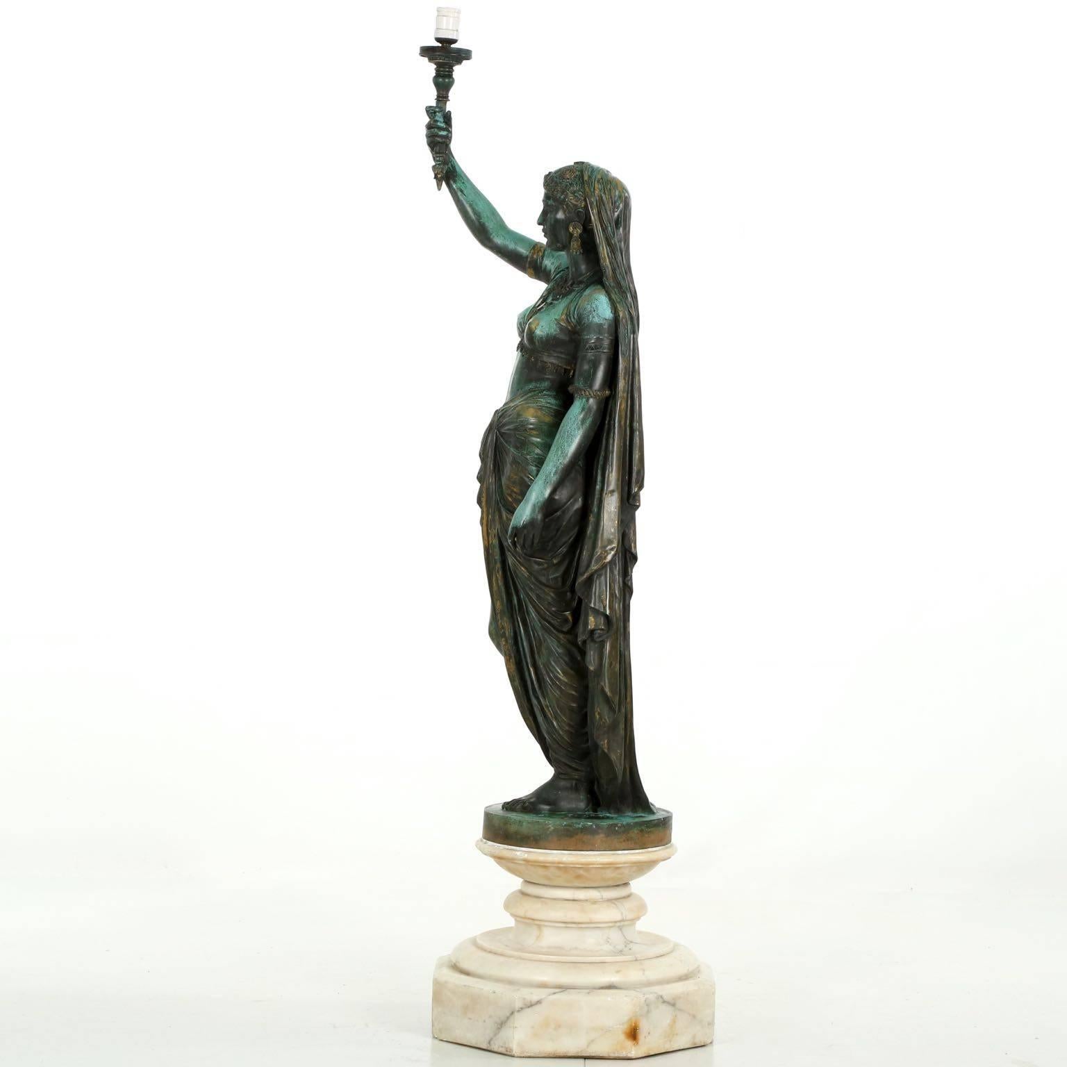 French Fine Emile Guillemin Bronze Sculpture Torchiere Lamp 