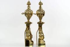 Pair of Barbedienne Brass Louis XVI Style Chenets Antique Andirons, 19th Century