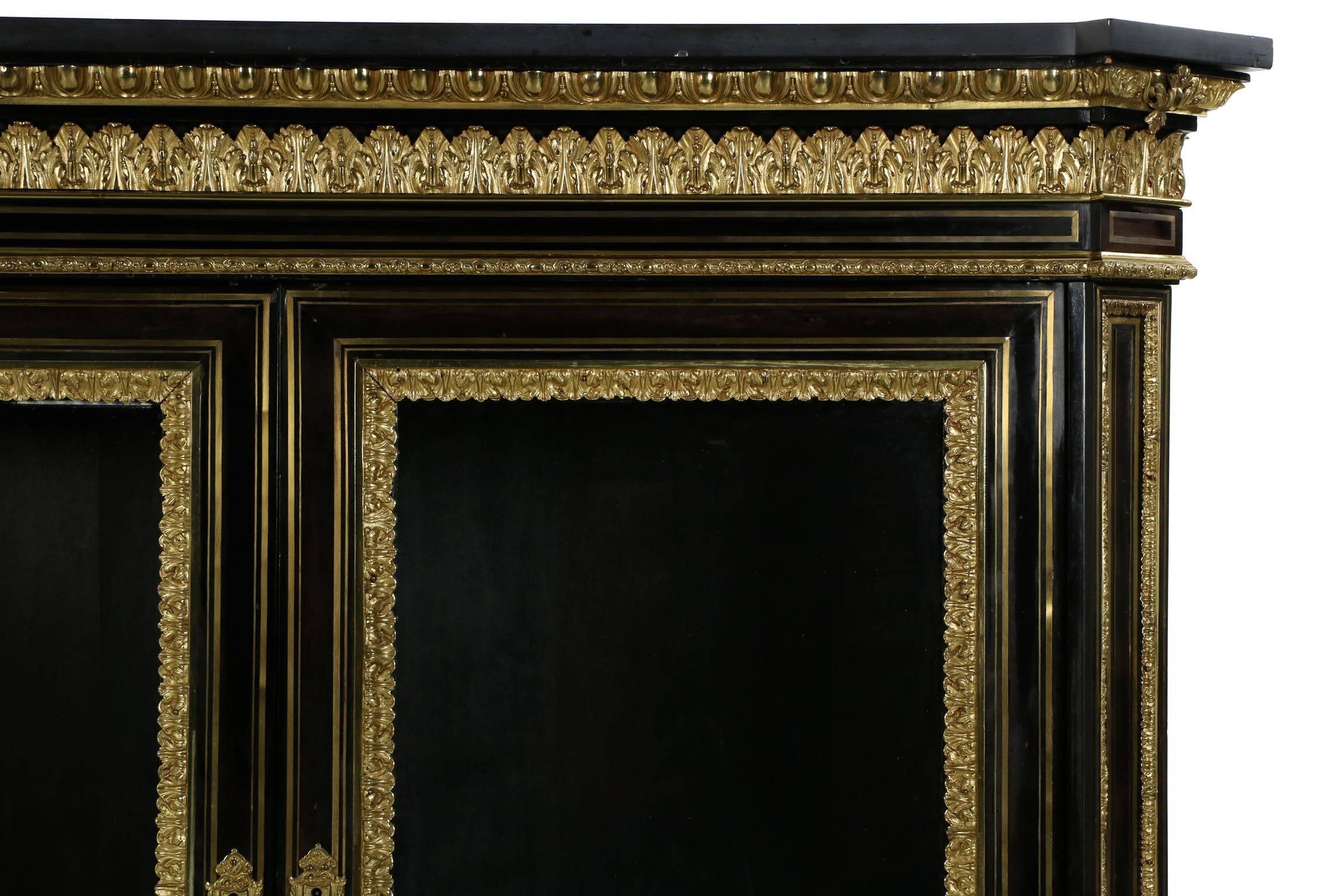 French Napoleon III Ebonized and Gilt Bronze Bookcase Cabinet, circa 1870 3