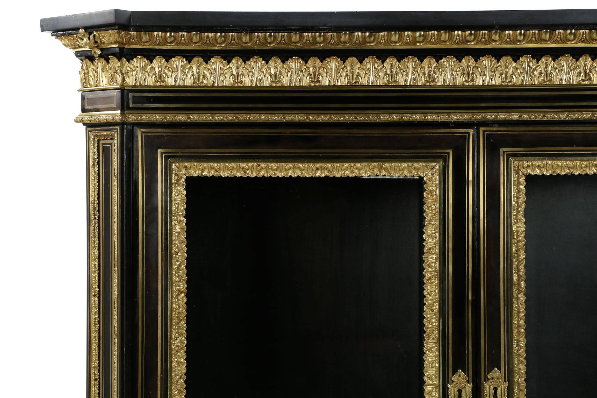 French Napoleon III Ebonized and Gilt Bronze Bookcase Cabinet, circa 1870 1