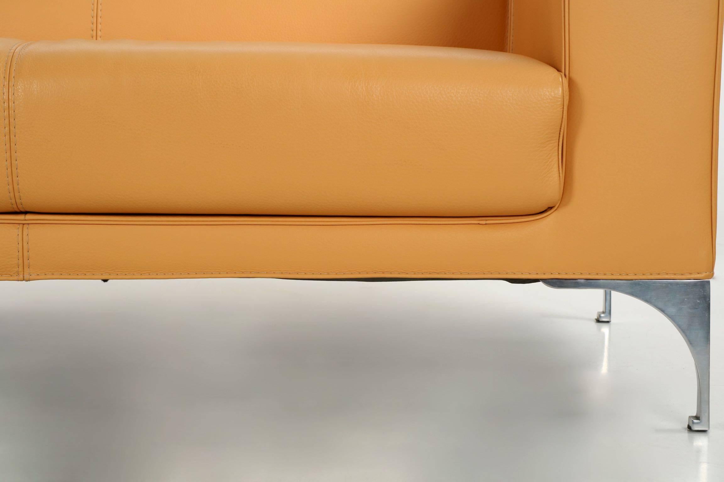 Roche Bobois Designer Caramel Leather and Steel Loveseat Sofa, 21st Century 1