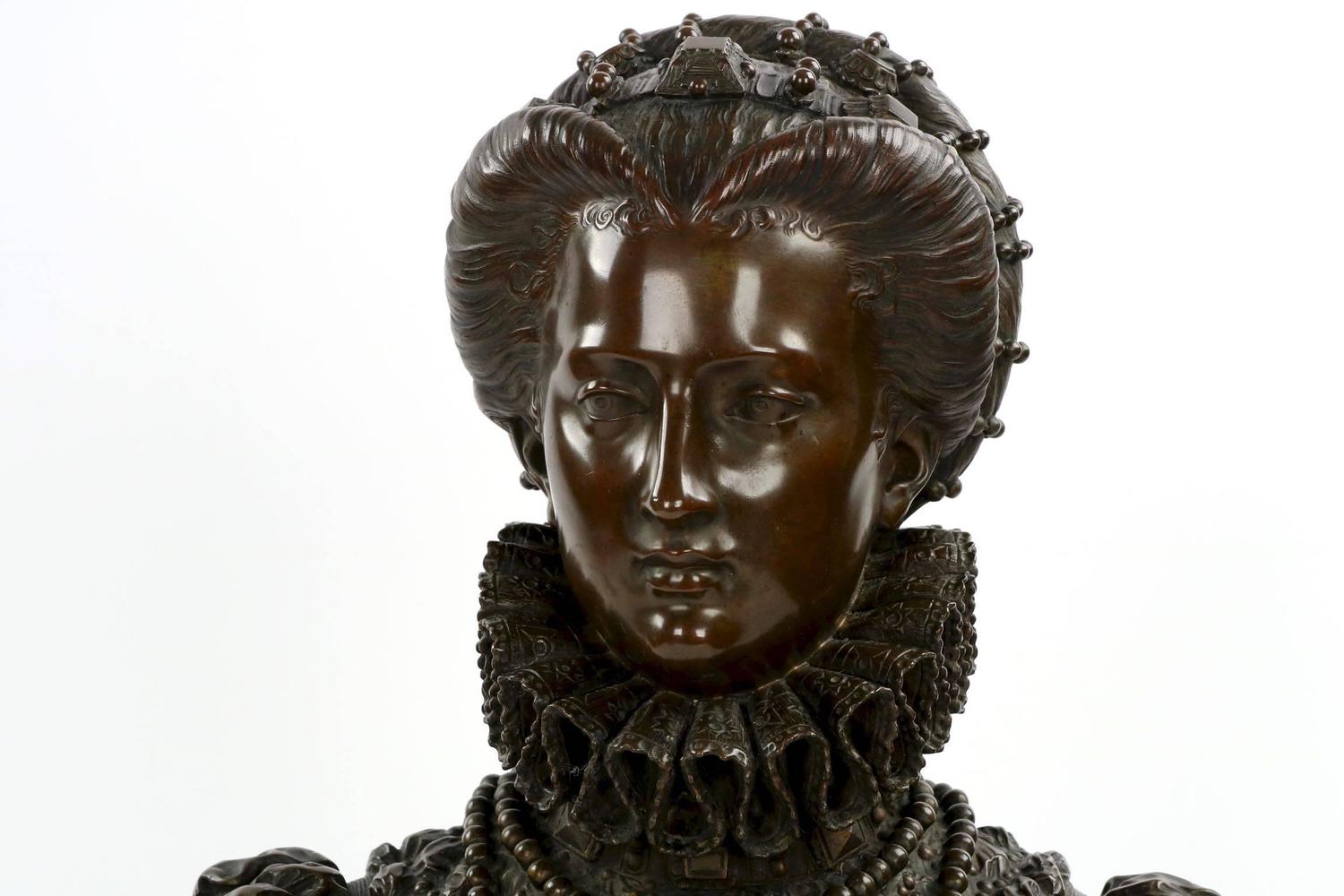 Pair of Mathurin Moreau Renaissance Bronze Sculpture Busts For Sale at
