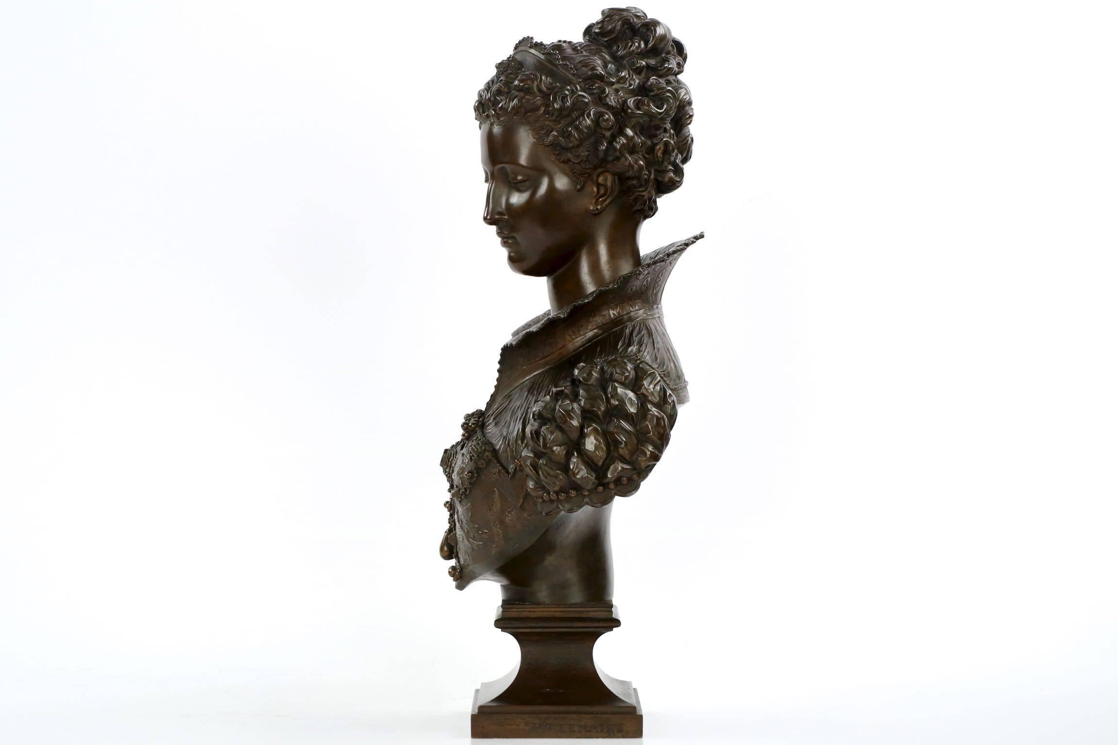 Pair of Mathurin Moreau Renaissance Bronze Sculpture Busts In Excellent Condition In Shippensburg, PA