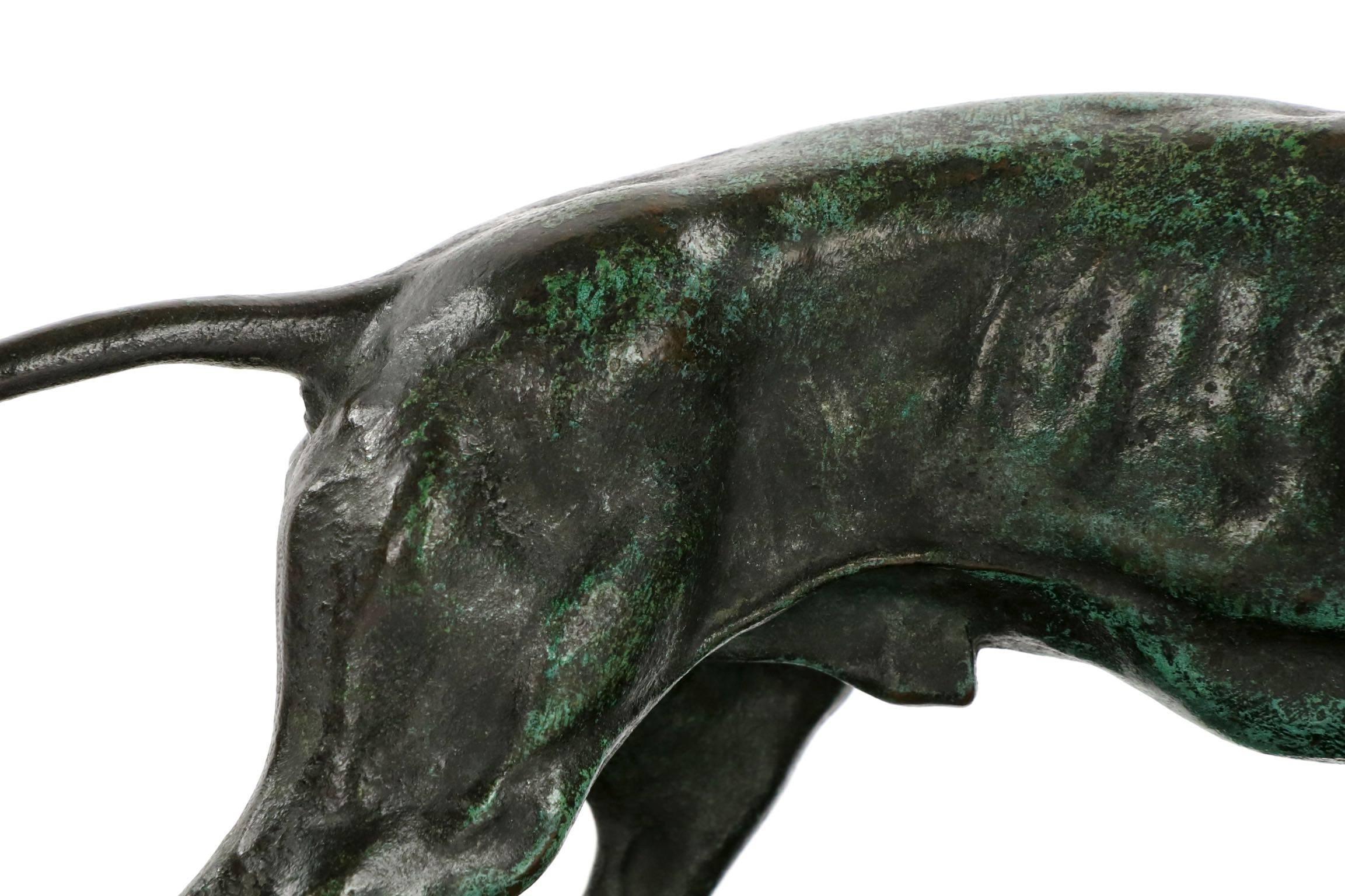 Patinated French Antique Bronze Sculpture of Pointer Dog After Model by Pierre Jules Mene