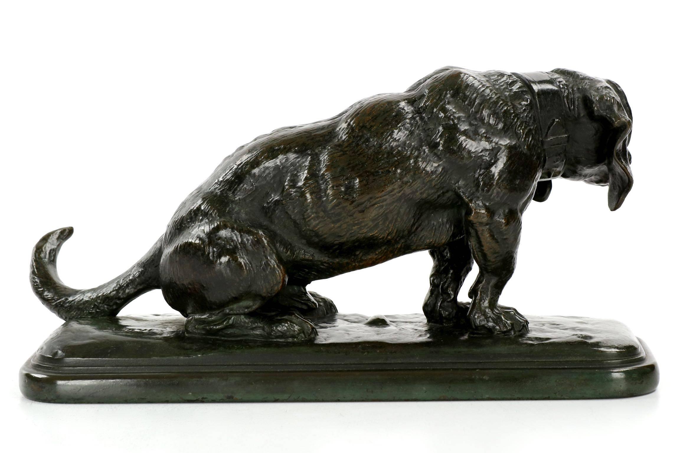 Patinated Antoine-Louis Barye Bronze Sculpture of Basset Hound, Barbedienne, circa 1877