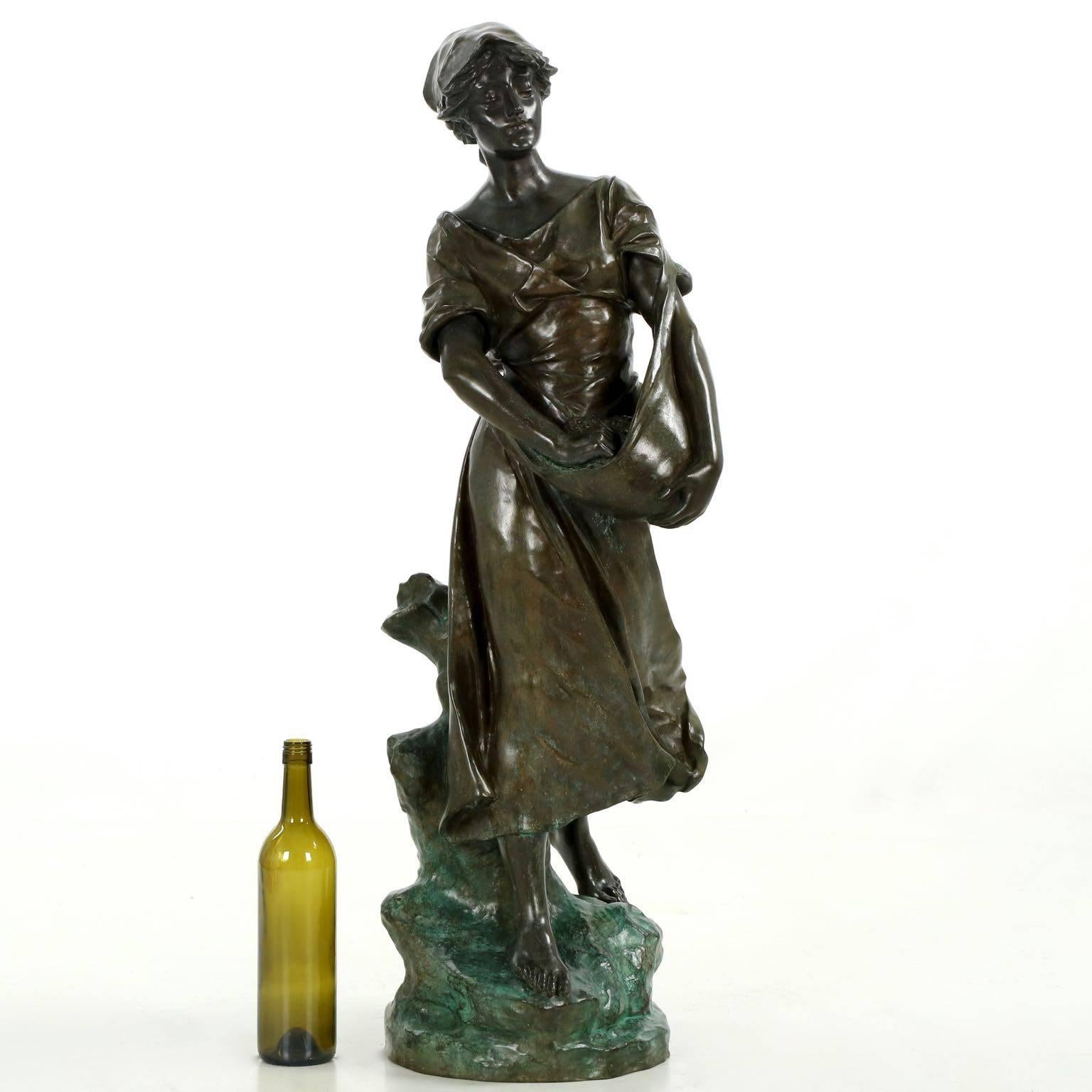Originally exhibited at Salon as a plaster sculpture in 1902, the model of The Sower (“La Semeuse”) depicts a young maiden walking barefoot through the fields with a large bag of seed strung around her shoulder as she plants for the future harvest.