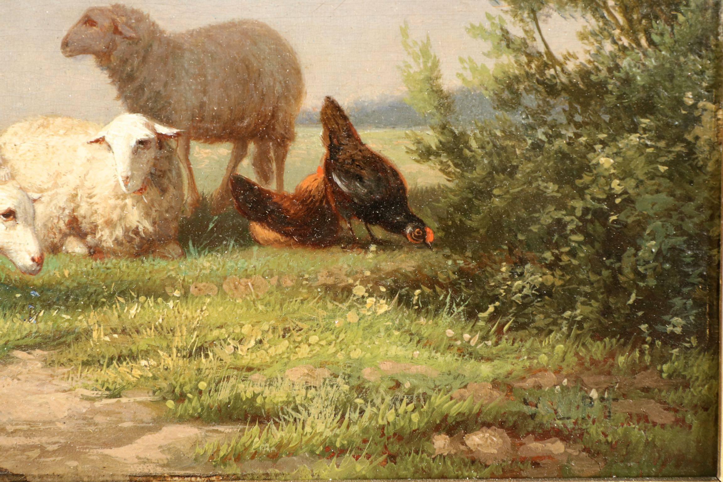 Fine Painting of Sheep at Pasture by Eugene Verboeckhoven, Belgian 1