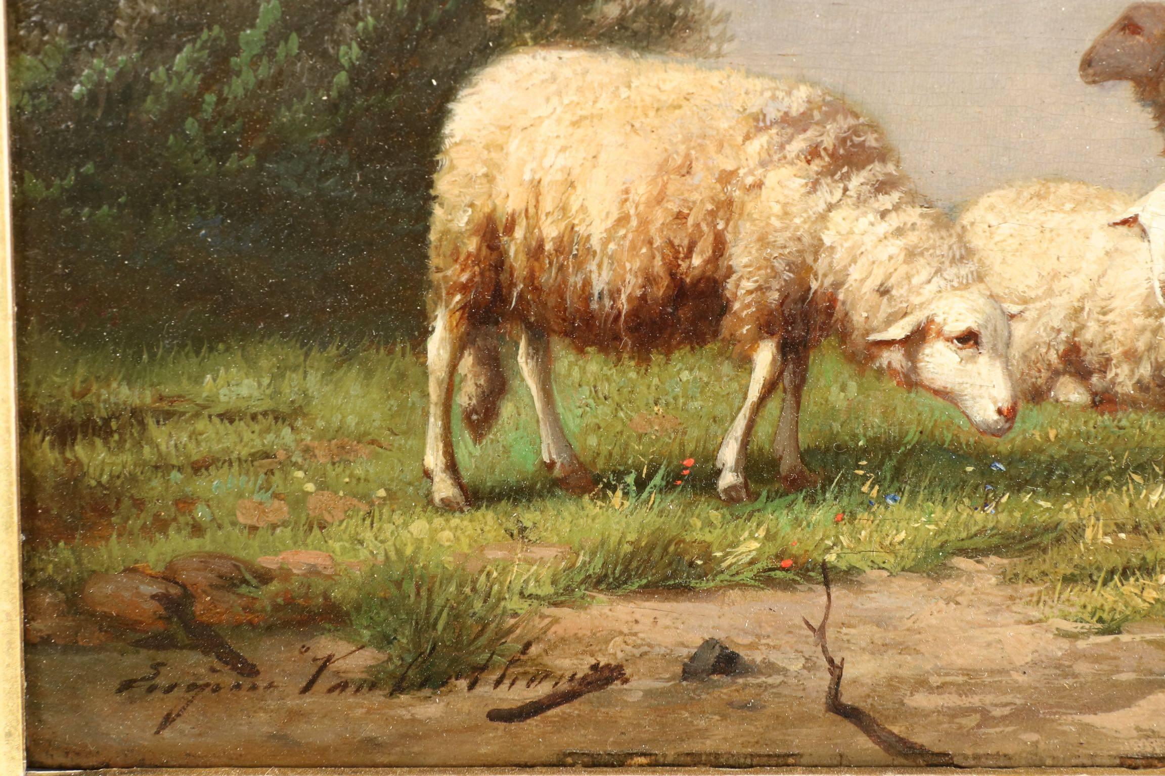 Fine Painting of Sheep at Pasture by Eugene Verboeckhoven, Belgian 2