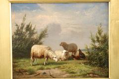 Fine Painting of Sheep at Pasture by Eugene Verboeckhoven, Belgian