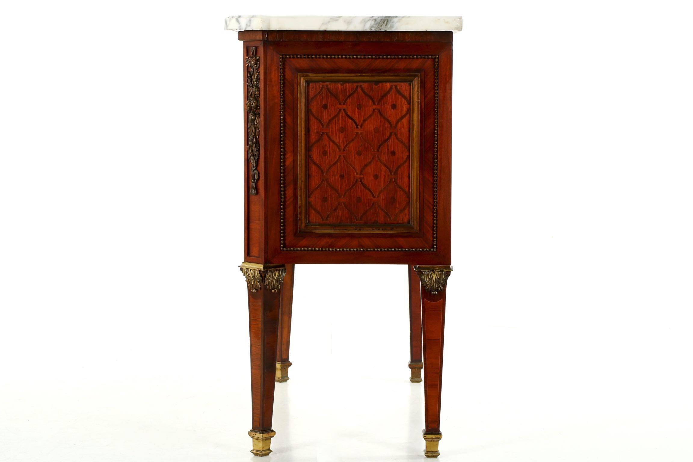 Late 19th Century French Neoclassical Bronze and Marble Parquetry Inlaid Commode, circa 1880