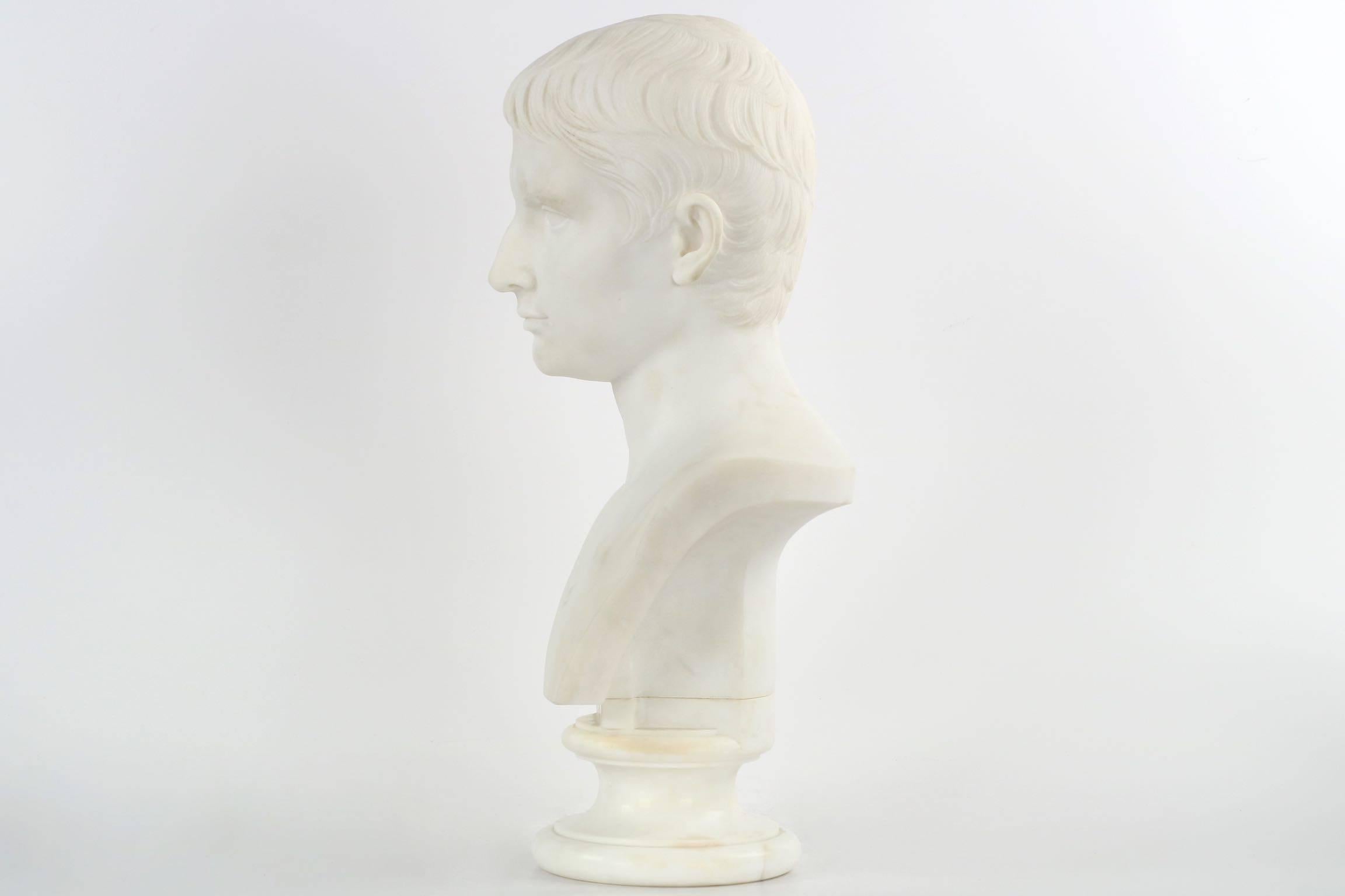 Italian 19th Century Grand Tour Antique Marble Bust Sculpture of Young Caesar Augustus