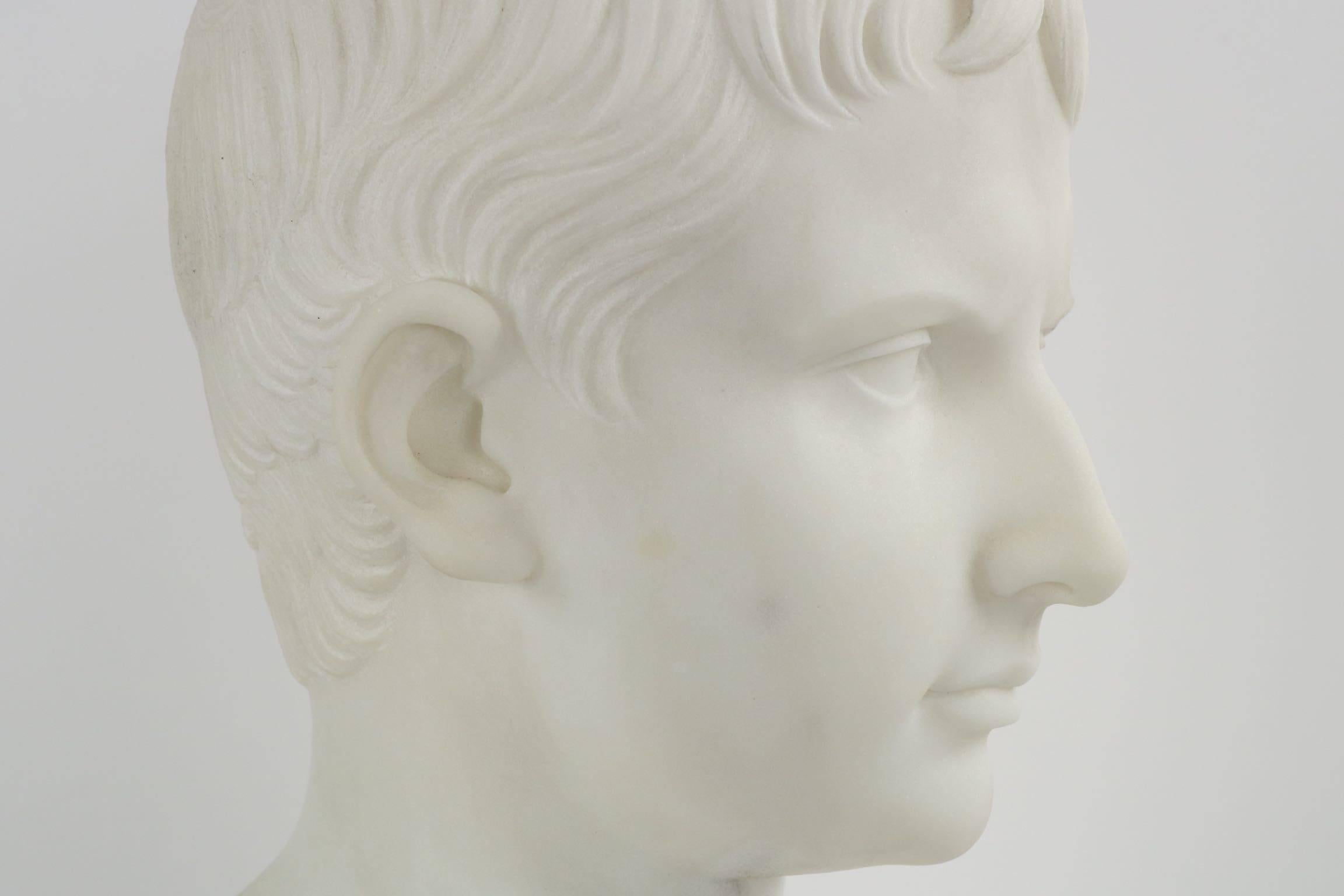 19th Century Grand Tour Antique Marble Bust Sculpture of Young Caesar Augustus 1