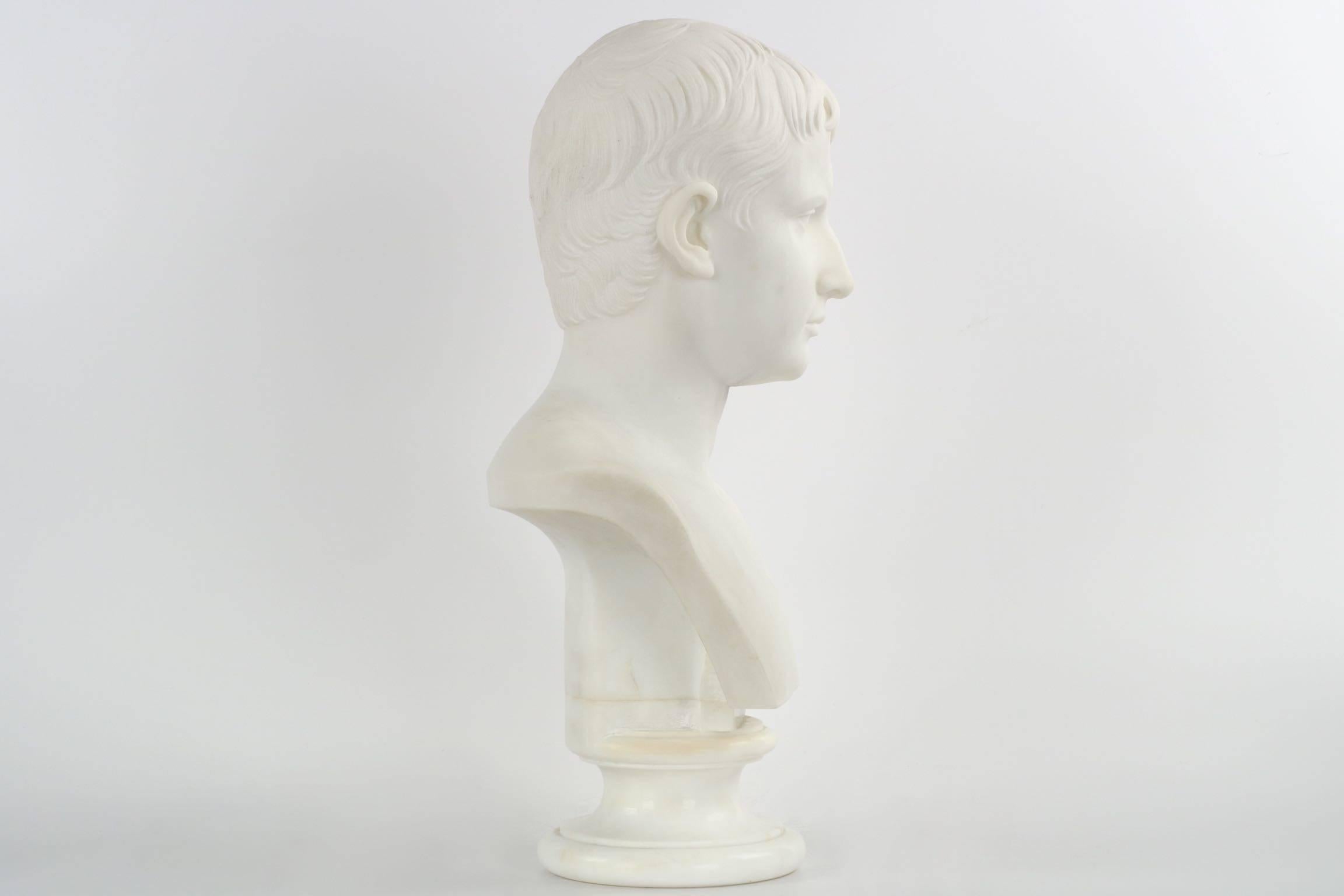 19th Century Grand Tour Antique Marble Bust Sculpture of Young Caesar Augustus In Excellent Condition In Shippensburg, PA