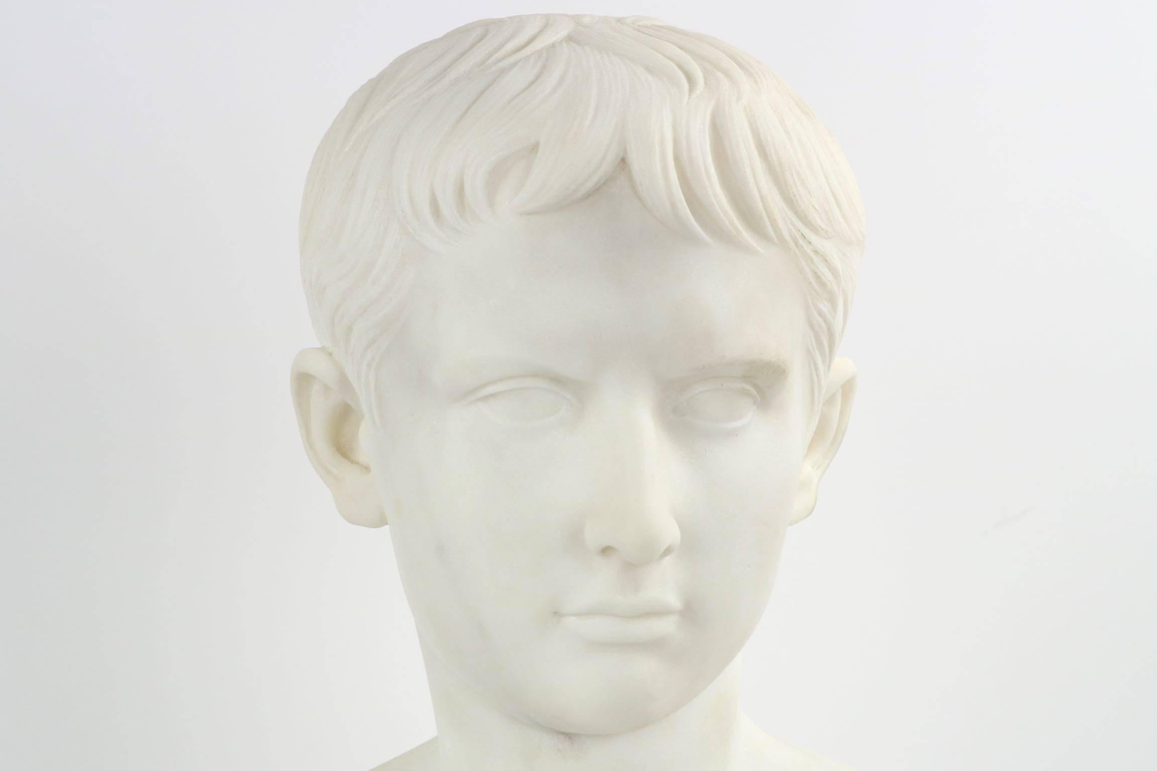 Carrara Marble 19th Century Grand Tour Antique Marble Bust Sculpture of Young Caesar Augustus