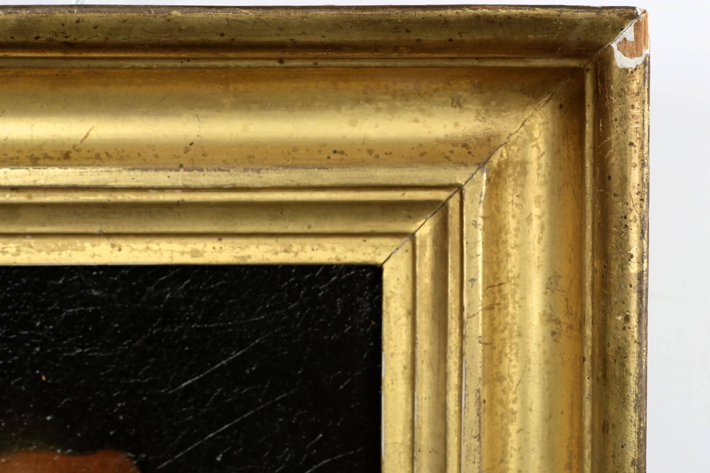 Giltwood English Antique Oil Painting Portrait of Seated Gentleman, 18th Century