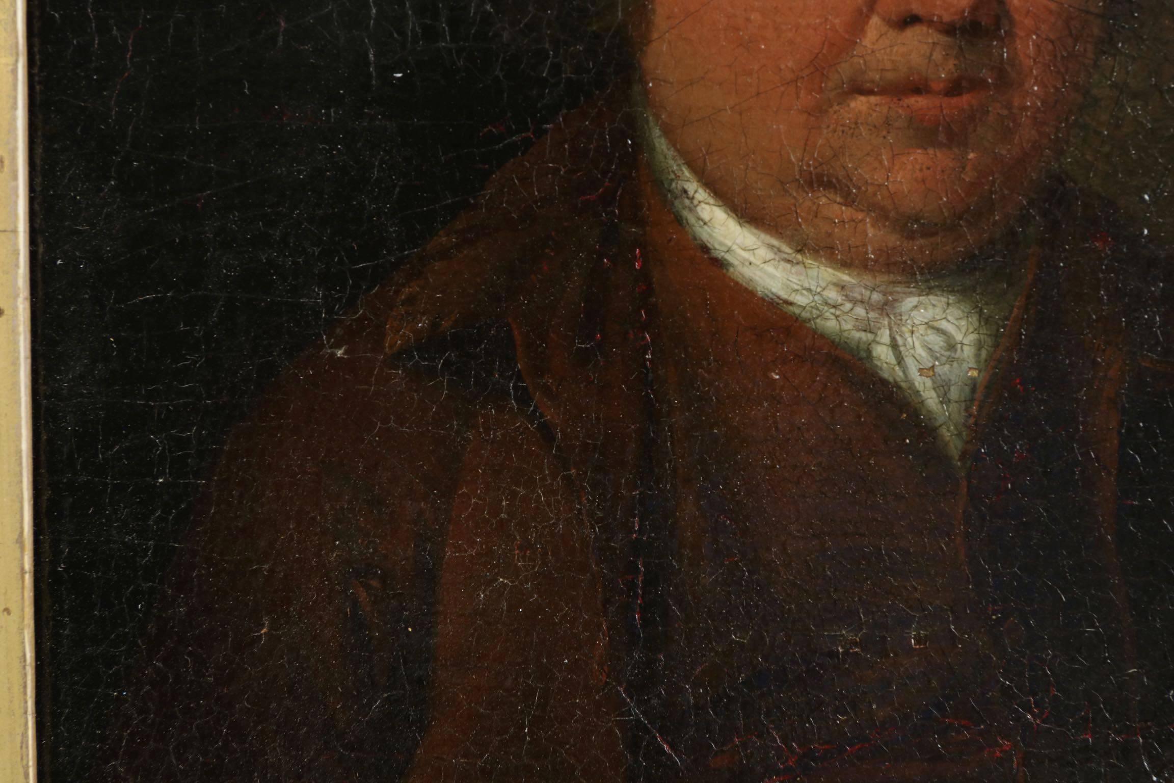 British English Antique Oil Painting Portrait of Seated Gentleman, 18th Century