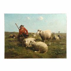 Fine Cornelius van Leemputten & Jan David Col Painting "Shepherd with Sheep"