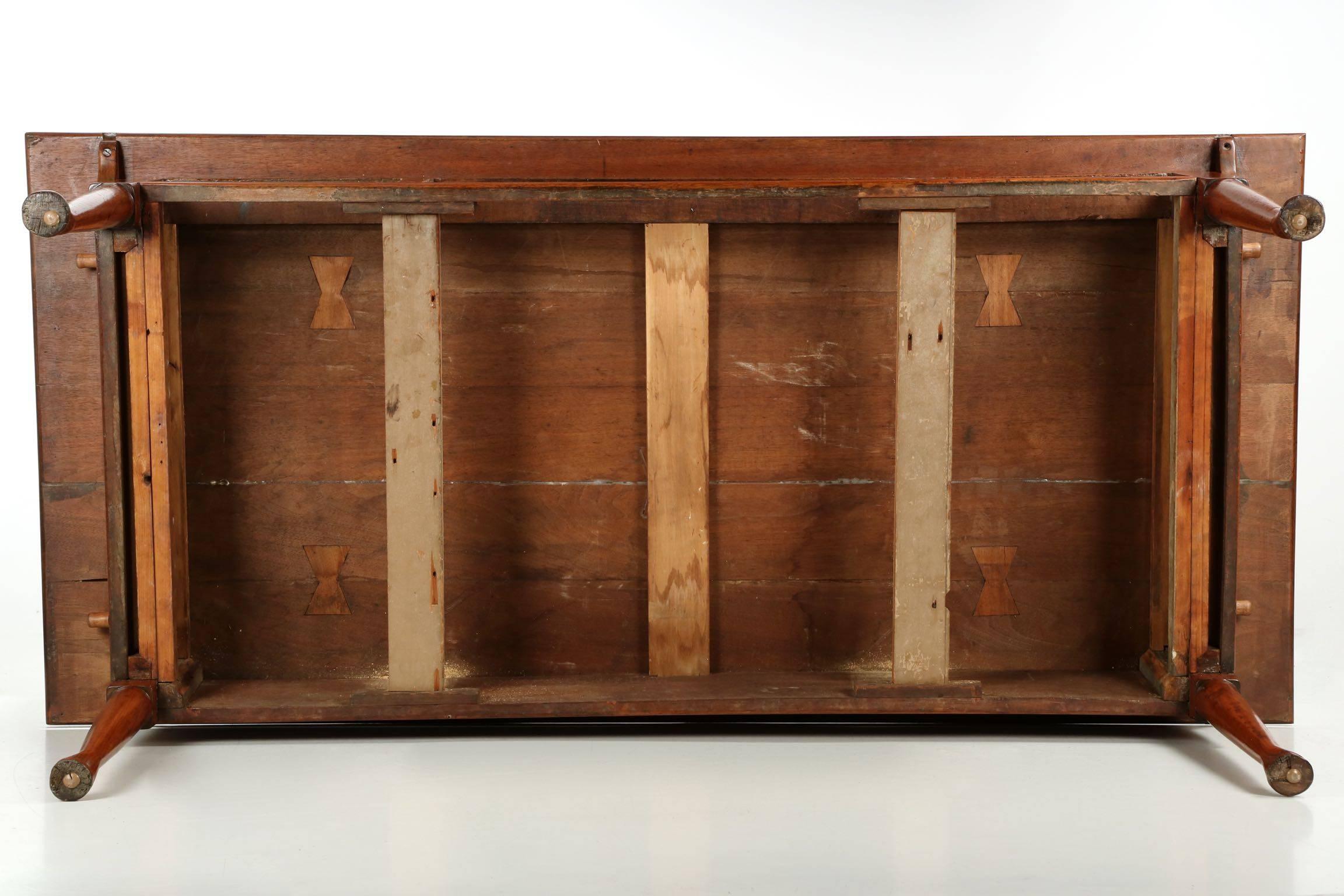American Queen Anne Inlaid Walnut Three-Drawer Antique Tavern Table Desk 4