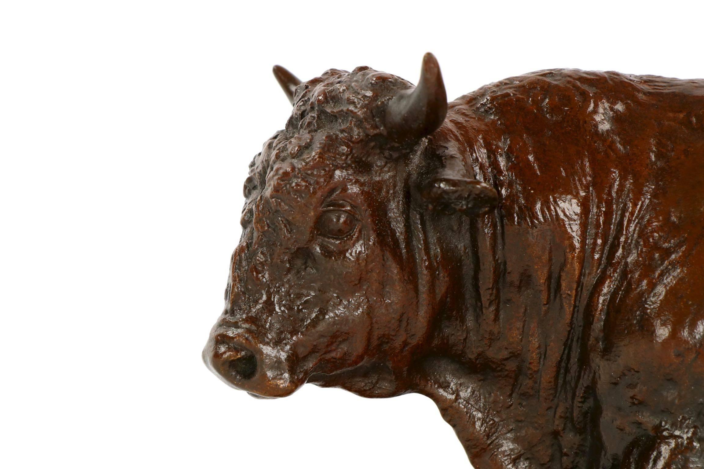 Patinated Rosa Bonheur Antique Bronze Bull Sculpture, 
