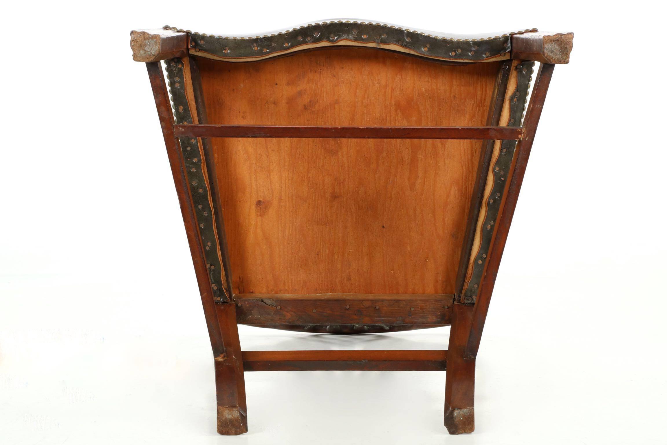 English Georgian Carved Mahogany Leather Antique Side Chair, Late 18th Century 3