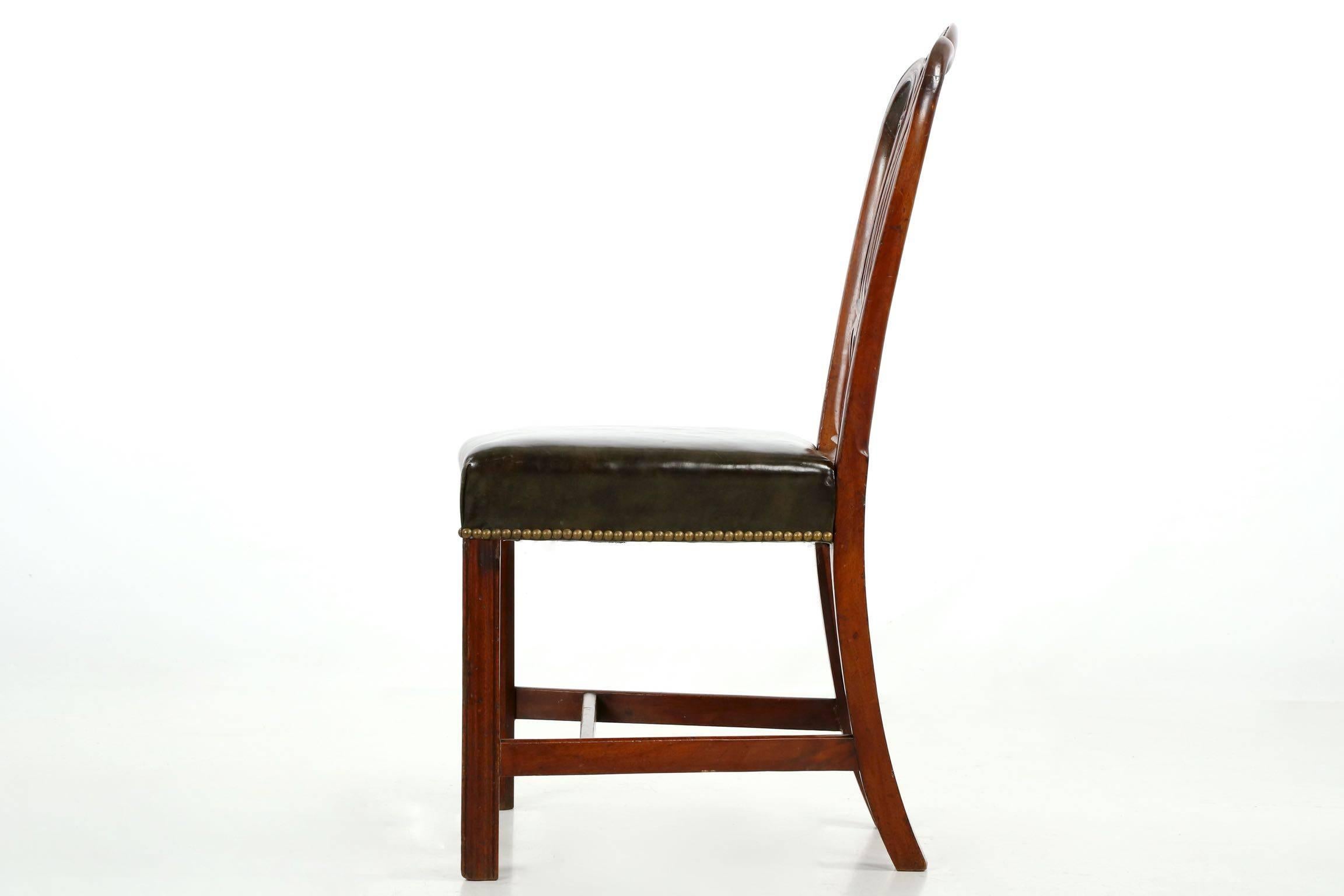 English Georgian Carved Mahogany Leather Antique Side Chair, Late 18th Century 1