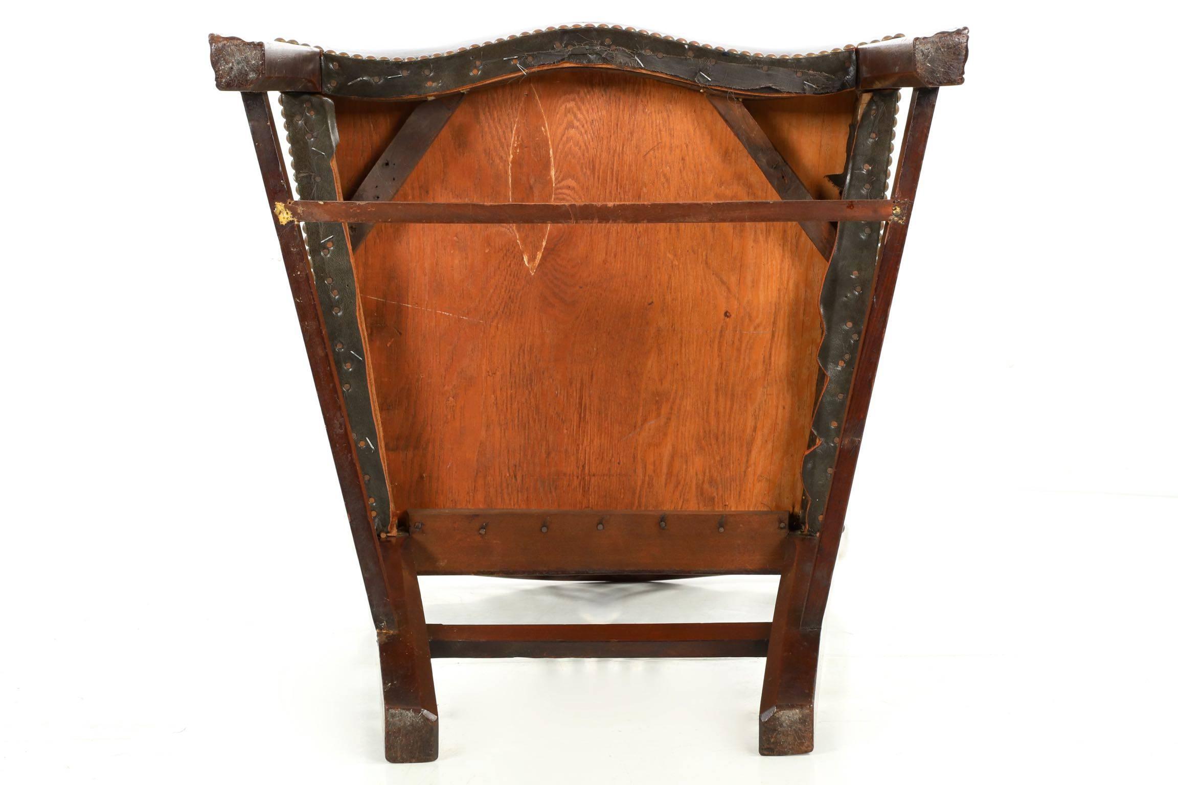 English George III Carved Mahogany Antique Leather Side Chair, Late 18th Century 6
