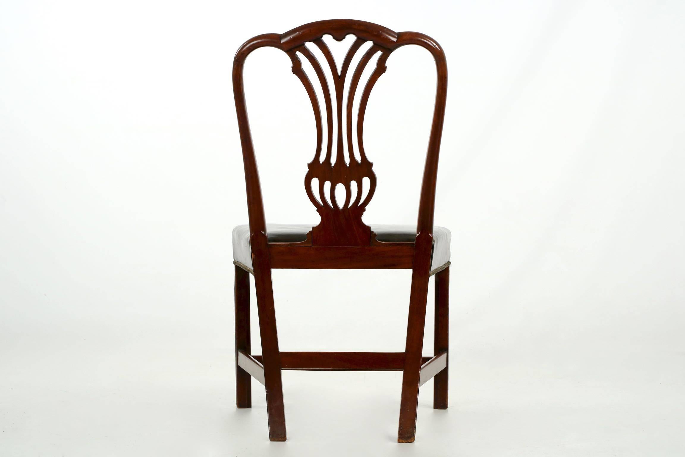 Carved English Georgian Period Antique Mahogany Side Chair, Late 18th Century