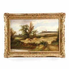 Fine Landscape Painting of "Harvest Time" in Style of Sidney Richard Percy