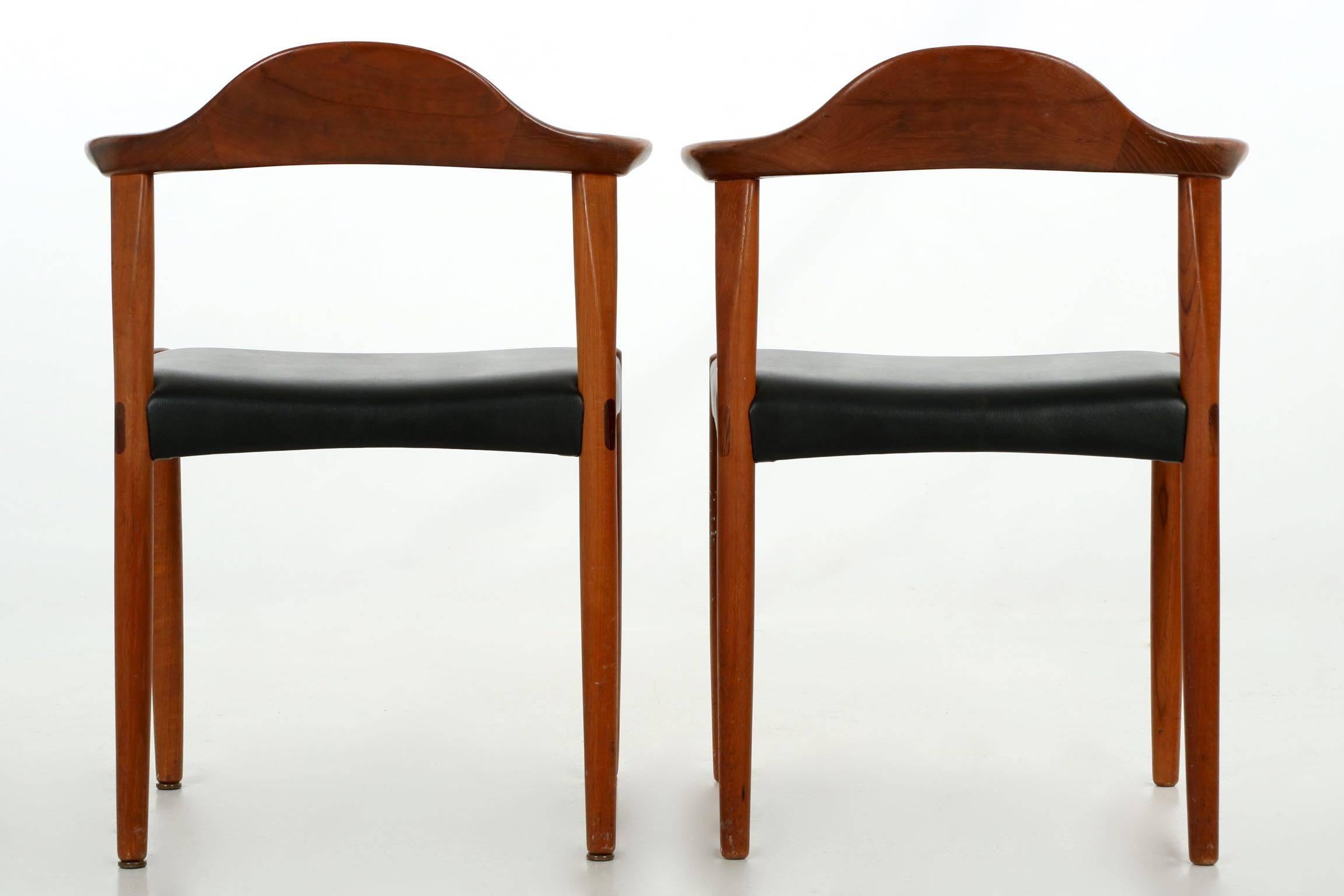 Mid-Century Modern Vintage Pair of Danish Mid-Century Sculpted Teak & Rosewood Inlaid Elbow Chairs