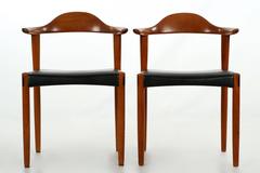 Vintage Pair of Danish Mid-Century Sculpted Teak & Rosewood Inlaid Elbow Chairs