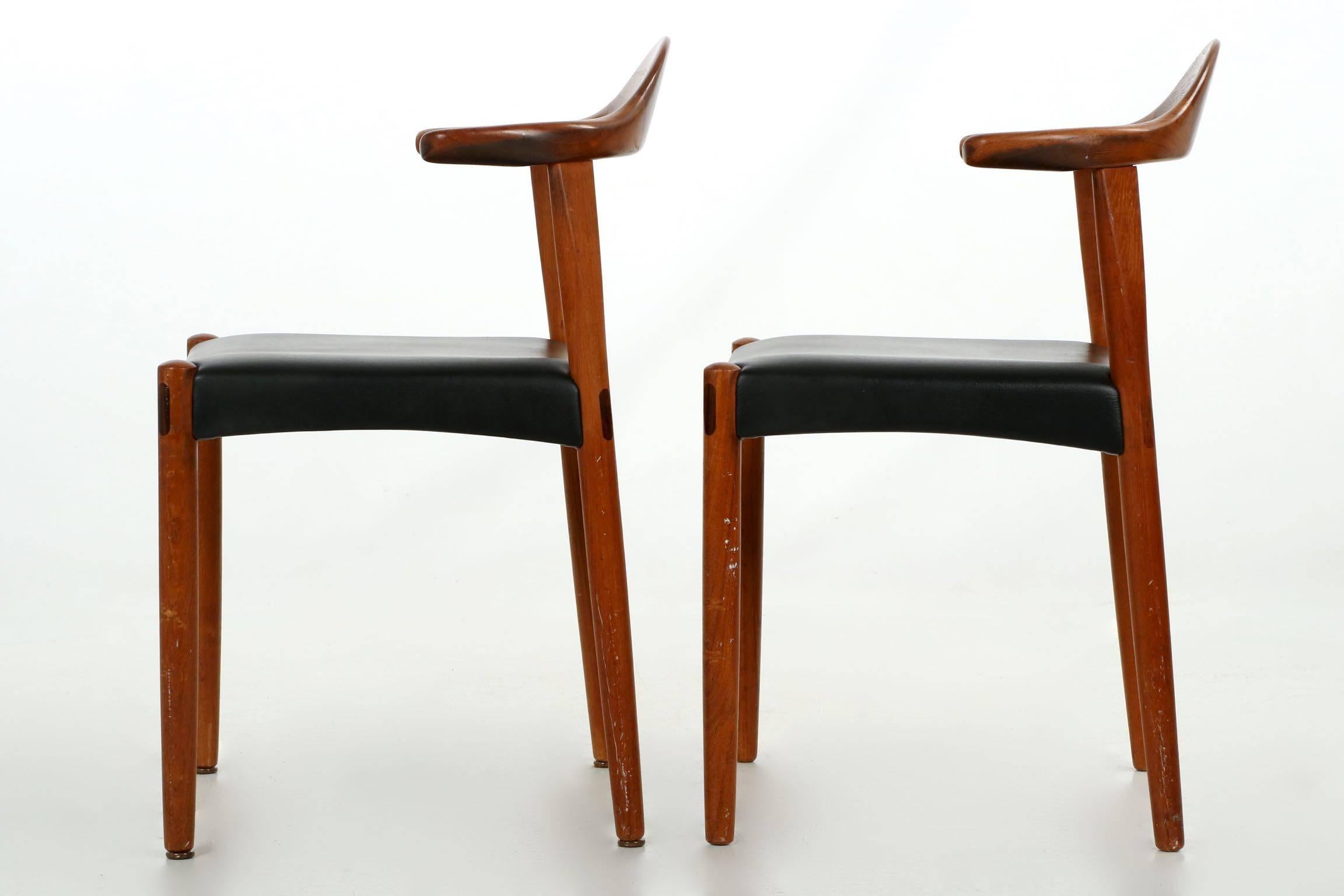 Inlay Vintage Pair of Danish Mid-Century Sculpted Teak & Rosewood Inlaid Elbow Chairs