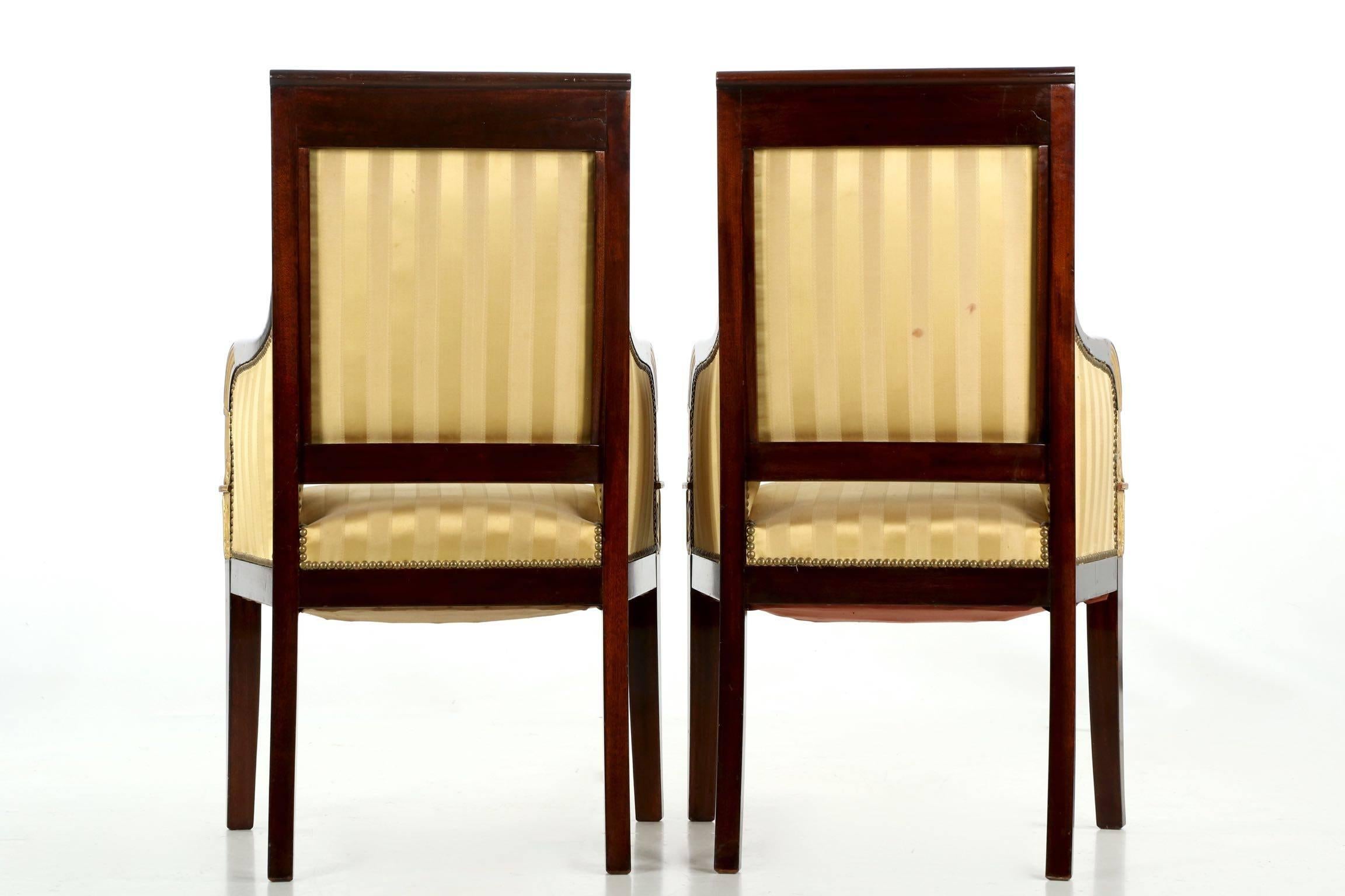 Pair of Parcel-Gilt and Mahogany Antique Armchairs in the Empire Taste In Excellent Condition In Shippensburg, PA