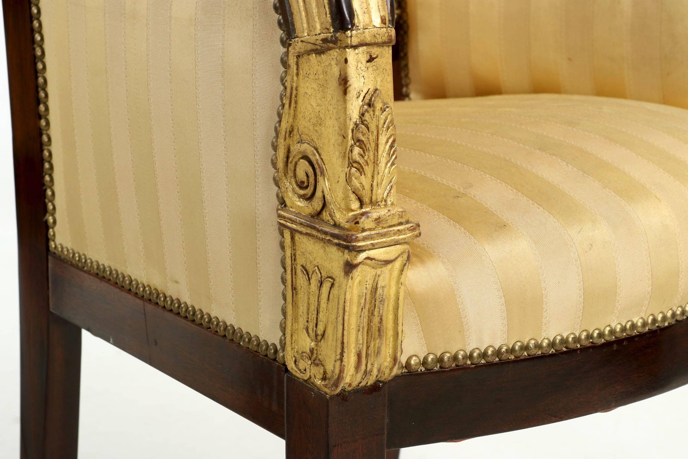 Pair of Parcel-Gilt and Mahogany Antique Armchairs in the Empire Taste 4
