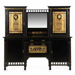 Antique Aesthetic Movement Parcel-Gilt and Ebonized Serving Console Sideboard