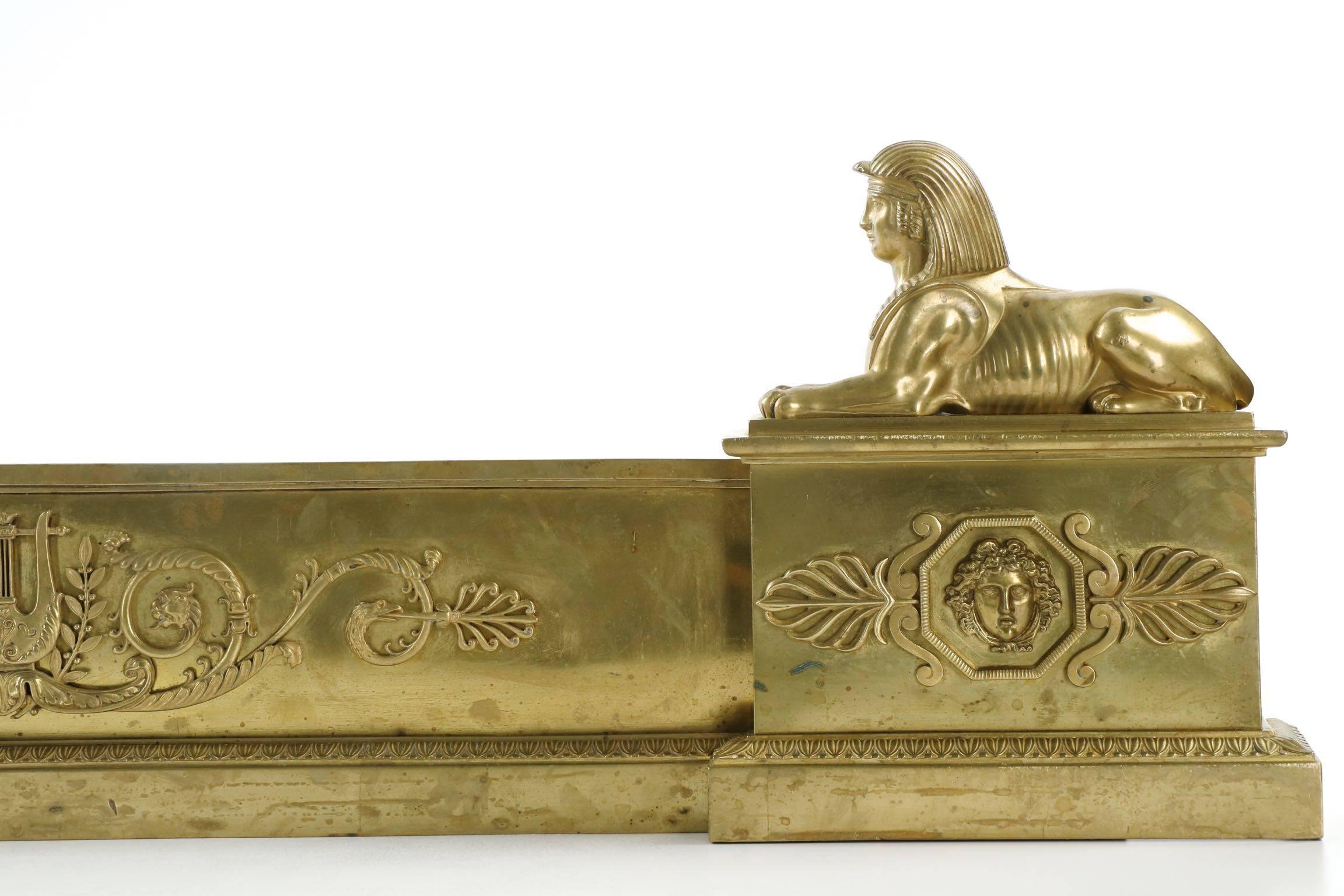 Regency Antique Brass Fire Fender with Flanking Egyptian Sphinx, 19th Century 2