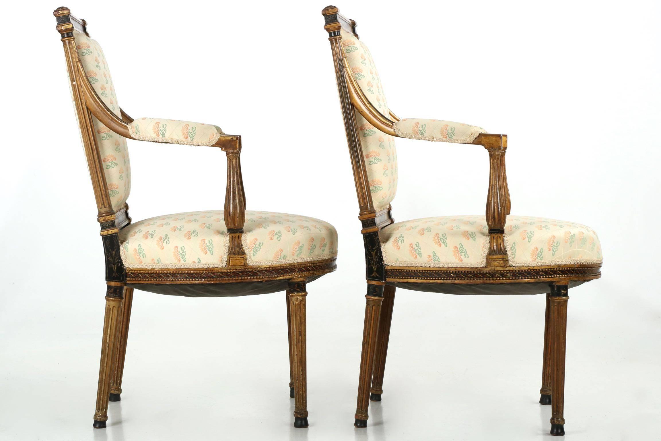 Fabric French Neoclassical Salon Suite with Settee and Pair of Armchairs, 19th Century