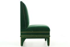 Vintage Pair of Hollywood Regency Studded Green Velvet Armless Chairs
