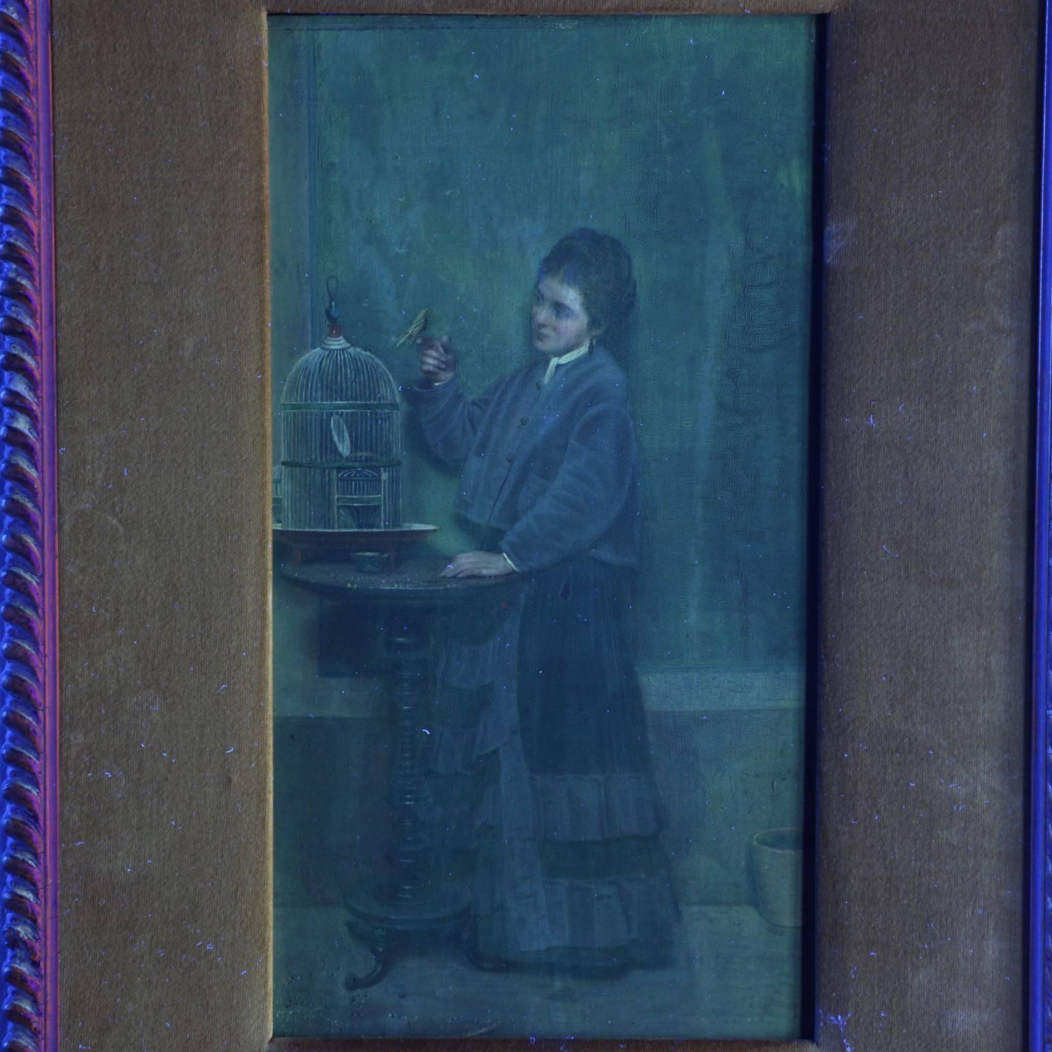 Velvet Small Antique Oil Painting of 