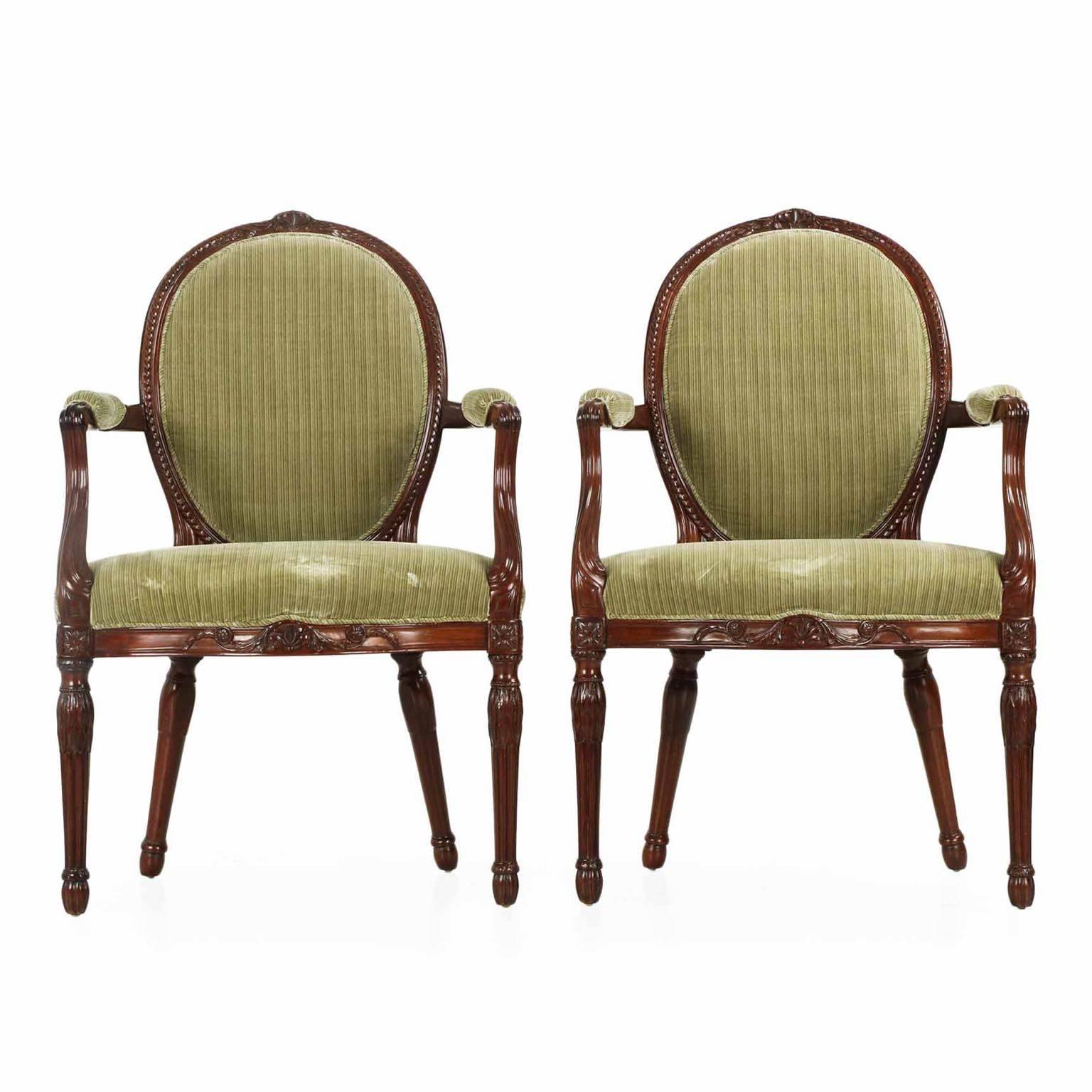 Fine Pair of George III Carved Mahogany Armchairs, Late 18th Century