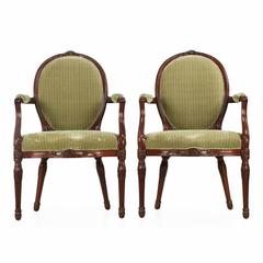 Antique Fine Pair of George III Carved Mahogany Armchairs, Late 18th Century