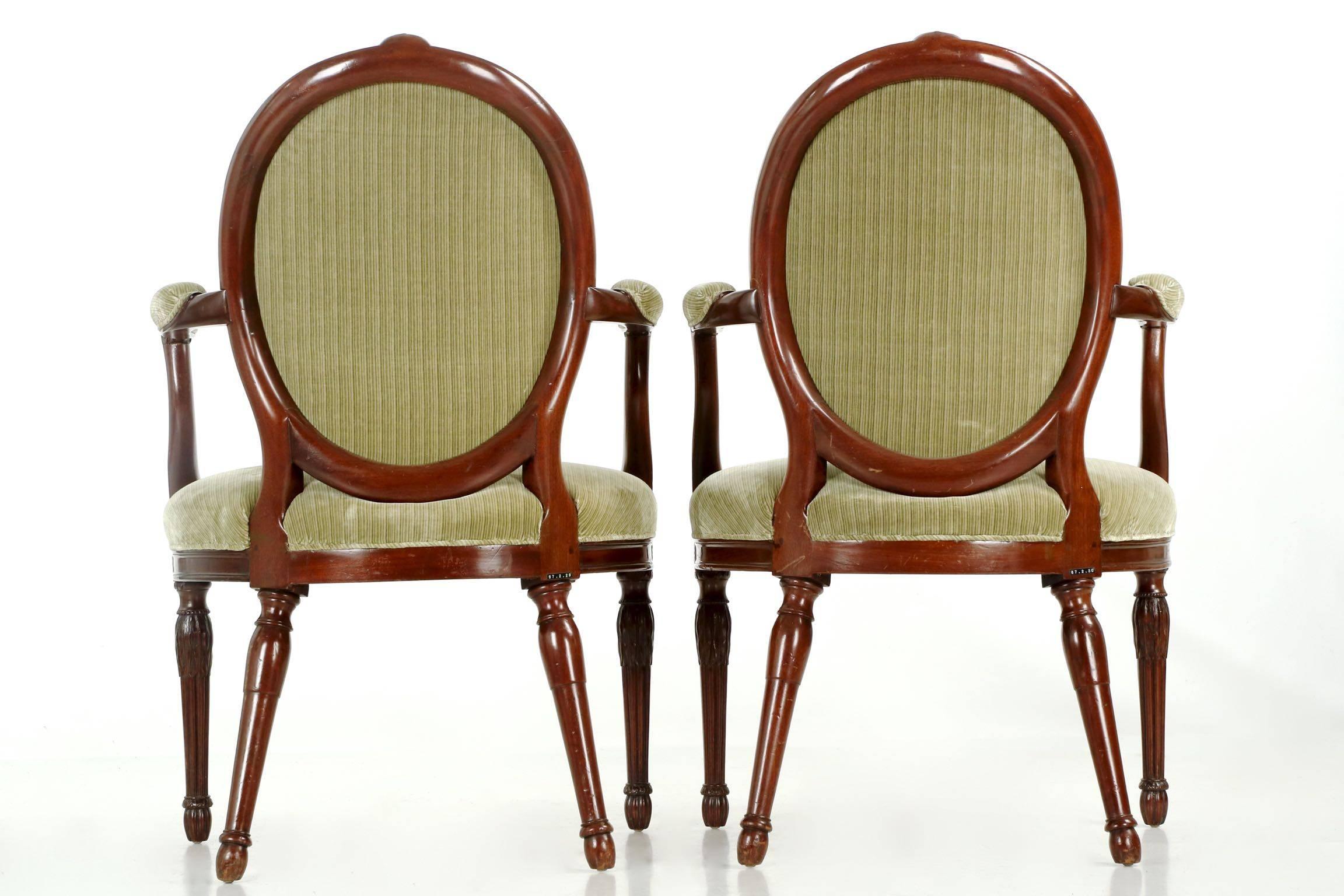 English Fine Pair of George III Carved Mahogany Armchairs, Late 18th Century