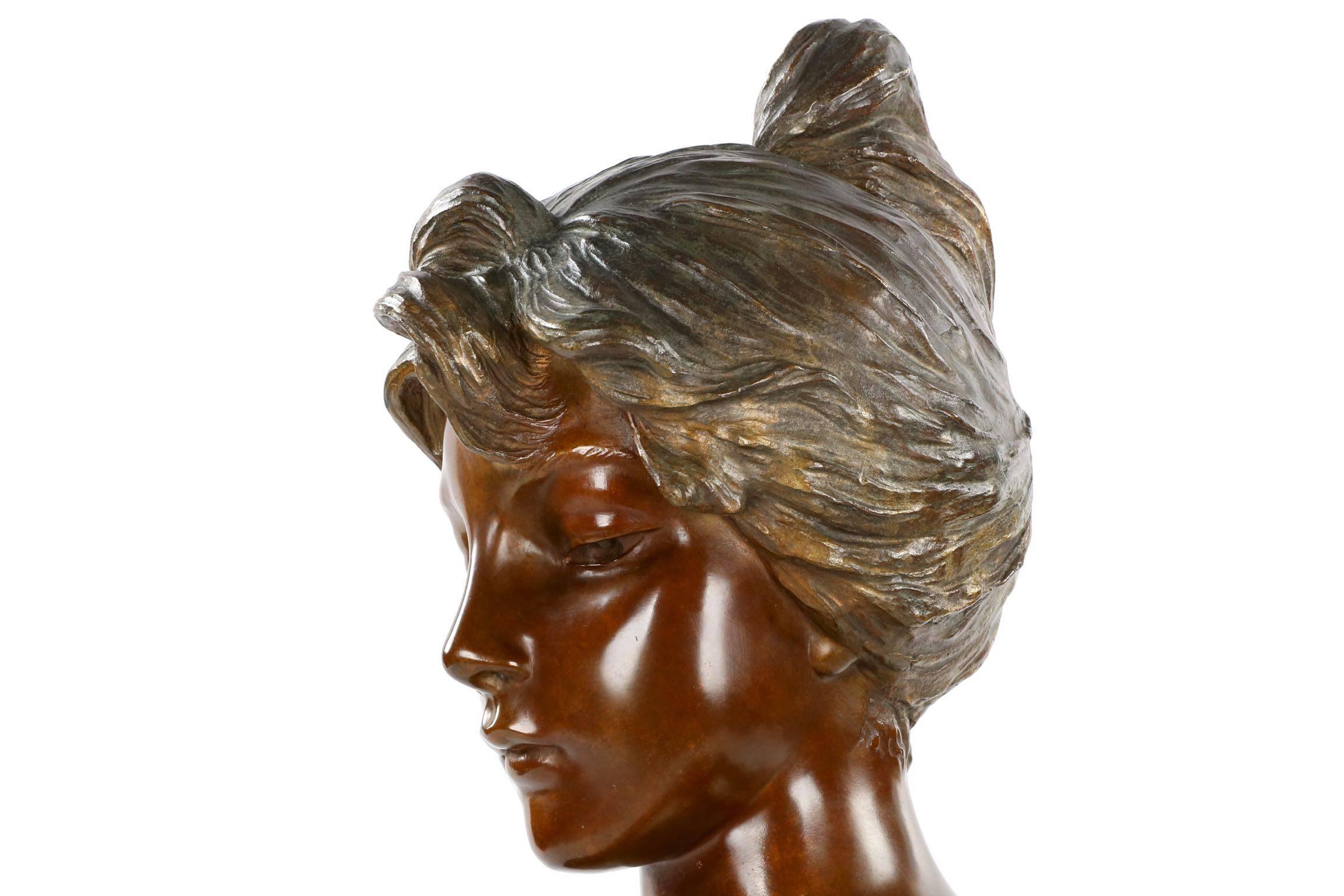 20th Century French Art Nouveau Bronze Sculpture Bust of 