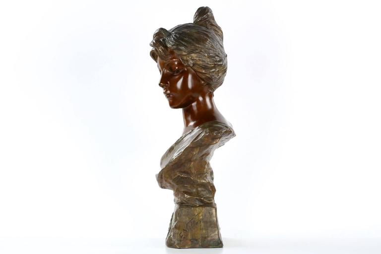 French Art Nouveau Bronze Sculpture Bust of "Alda" by Emmanuel Villanis