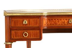 French Neoclassical Demilune Parquetry Leather Top Writing Desk