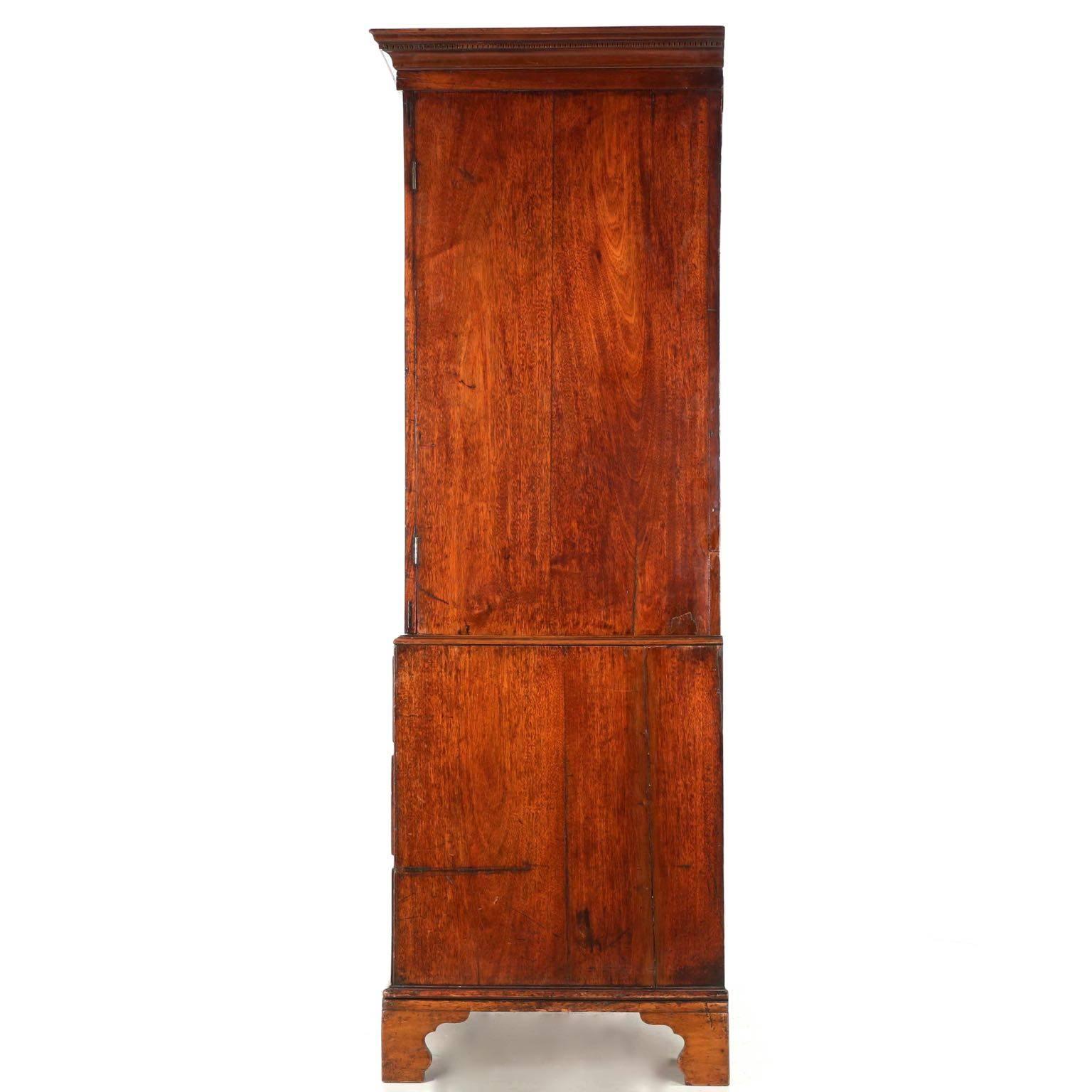 Late 18th Century English George III Mahogany Linen Press over Chest of Drawers, circa 1780