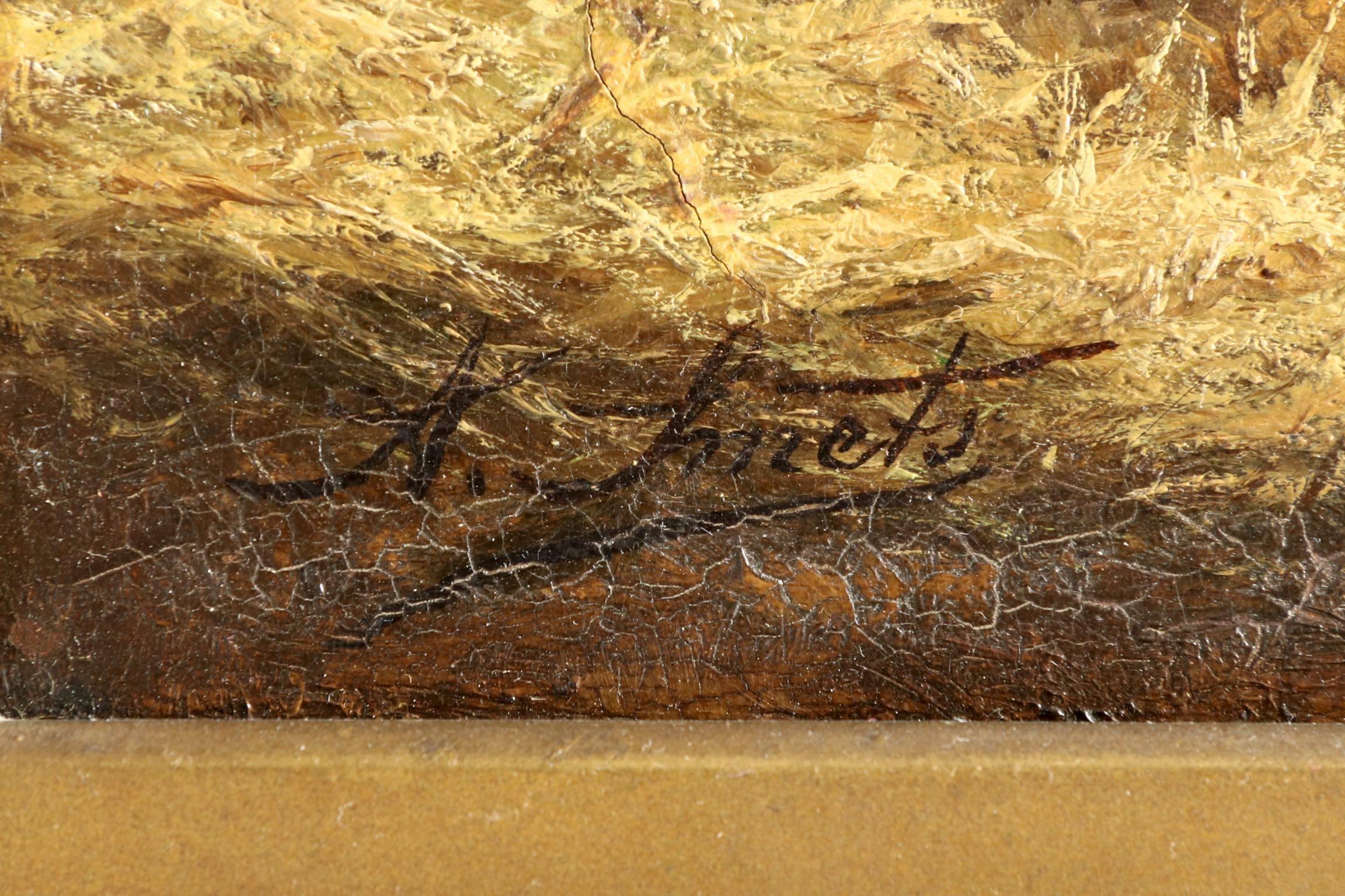 Albert Smets Antique Oil Painting of Three Sheep in Barn, circa 1878 In Excellent Condition In Shippensburg, PA